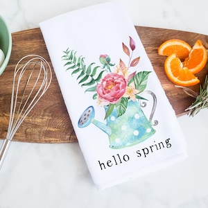 Hello Spring Hand Towel, Spring Kitchen Decor, Floral Decorative Towel, Spring Bathroom Decor, Floral Kichen Decor, Housewarming Gift 0791