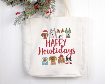 Christmas Tote Bags, Happy Howlidays, Dog Christmas, Funny Tote Bag, Christmas Gifts, Dog Lover Gift,