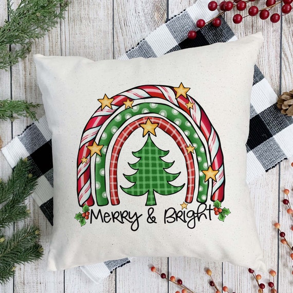 Christmas Pillows Merry and Bright Christmas Rainbow Candy Cane Housewarming Gift Sister Gift Etsy