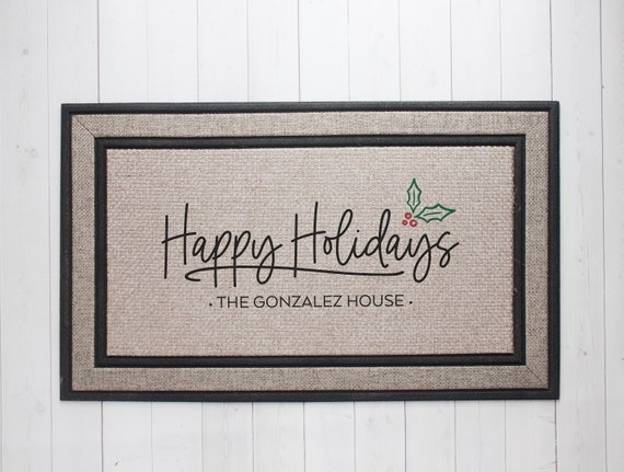 Happy Holidays Christmas Door Mat Christmas Holiday Home Etsy