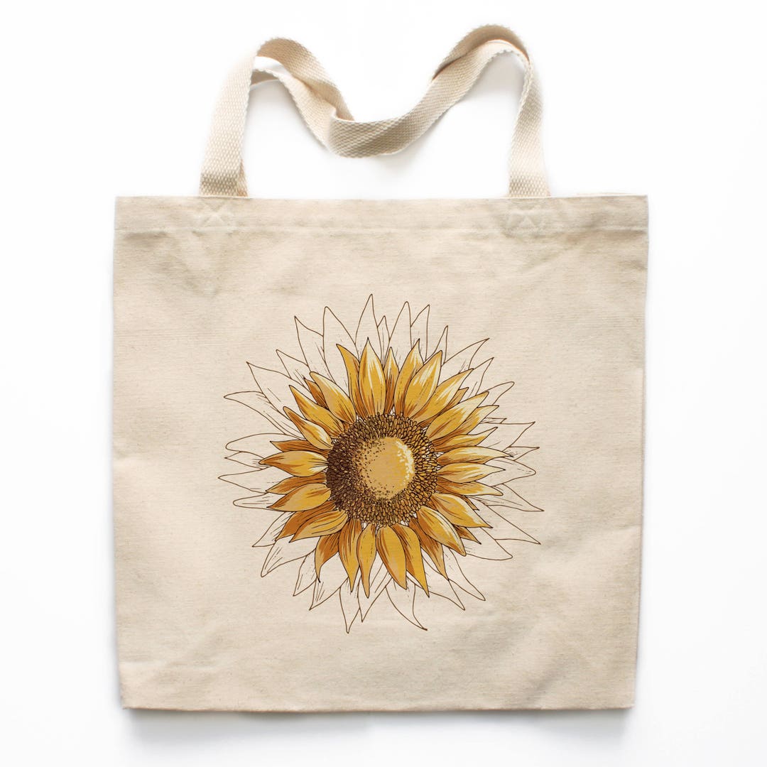 Sunflower Canvas Tote Bag, Floral Canvas Tote Bag, Printed Tote Bag ...