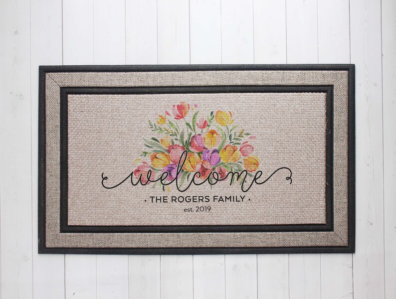 Floral Mat Floral Doormat Spring Personalized Door Etsy
