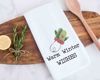 Christmas Towels, Winter Wishes, Mittens, Christmas Kitchen Towels, Christmas Gifts, Sister Gift,