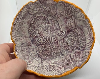 Ceramic Trinket Bowl: Purple White Orange