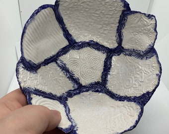 Ceramic Trinket Bowl: White Blue