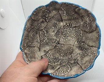 Ceramic Trinket Bowl: Black White Sky Blue