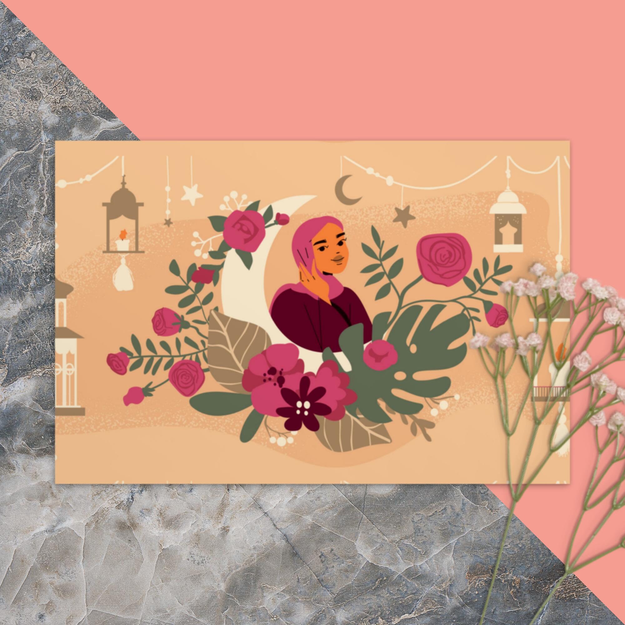 Floral Hijabi Art Postcard