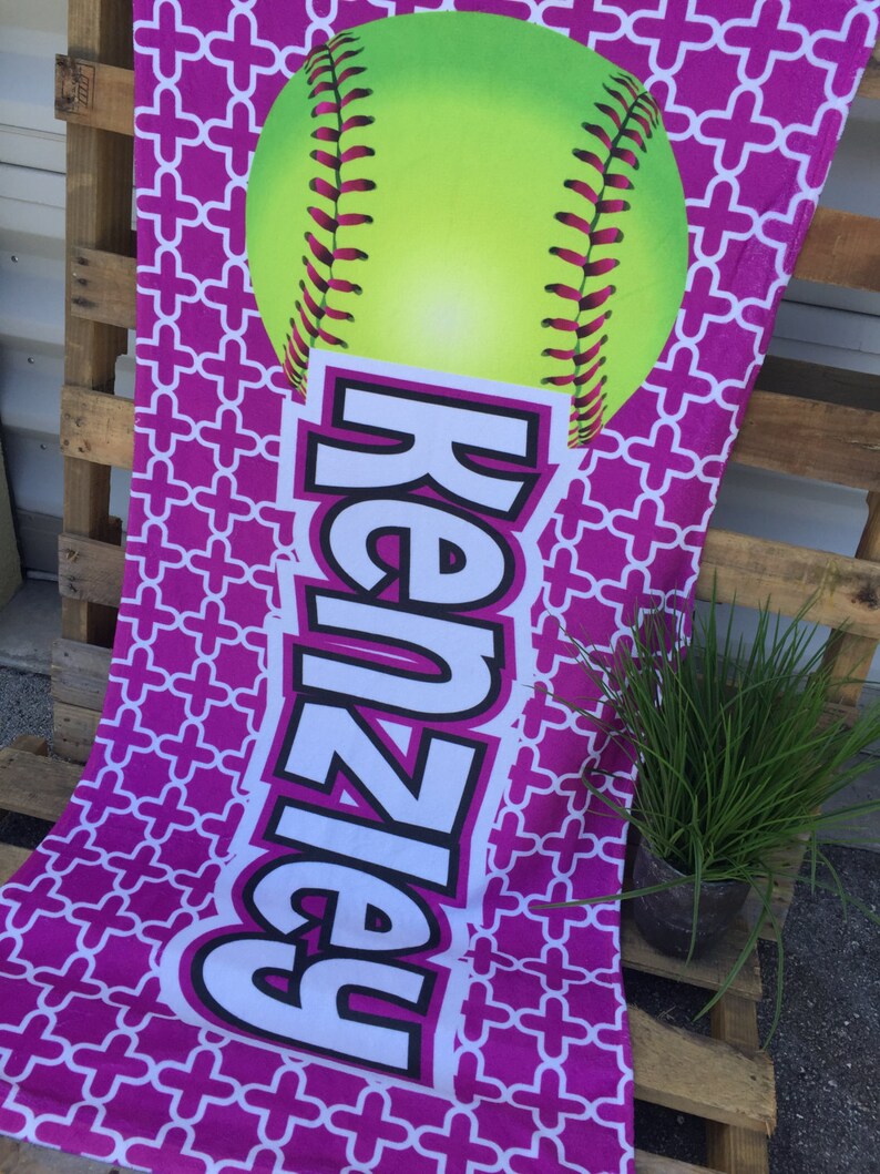 Personalized Softball Beach Towel Purple Compact Camp Etsy