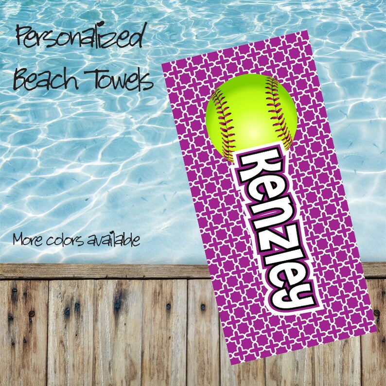 Personalized Softball Beach Towel Purple Compact Camp Etsy