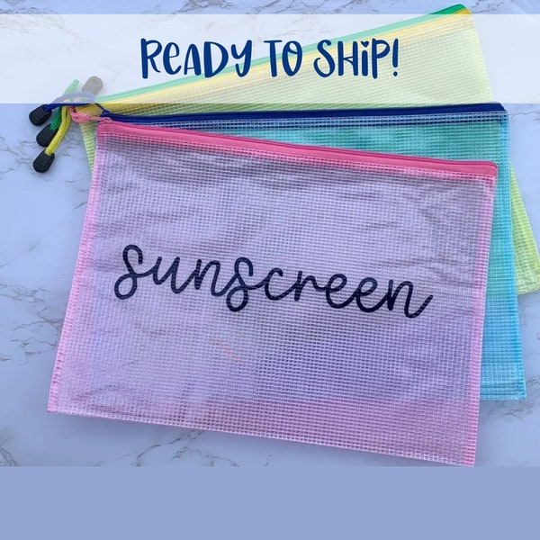 Sunscreen Storage Bag | Ready to Ship Water Resistant Zipper Bag Pouch | Wet Dry Bag for Beach, Pool Bag, Lake Trip, Camp, Summer Vacation