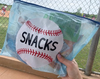 Baseball Snack Bag | Custom Water Resistant Zipper Bag Pouch | Wet Dry Organizer Bag for Sports, Travel, Summer Camp, School, Vacations