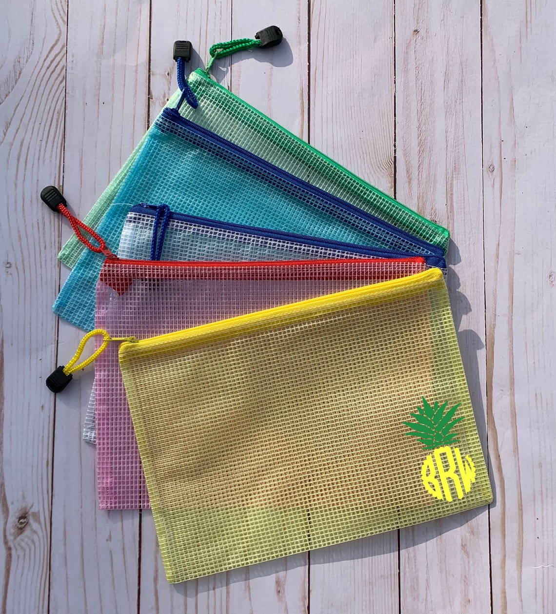 Personalized Pineapple Monogram Water Resistant Zipper Bag Etsy