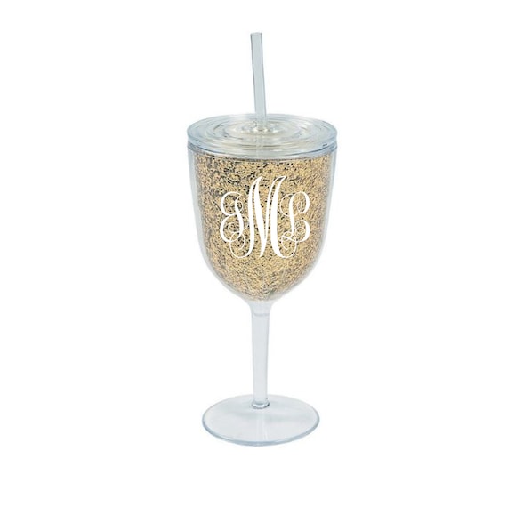 Personalized Wine Glass With Straw Custom Monogram Acrylic Gold Wine  Tumbler Bachelorette Party, Bridesmaid, Mothers Day Teacher Gift 