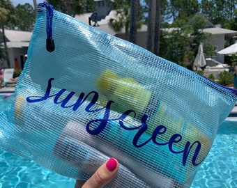 Sunscreen Storage Bag | Custom Water Resistant Zipper Bag Pouch | Wet Dry Bag for Beach, Pool Bag, Lake Trip, Camp, Summer Vacation