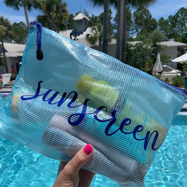 Sunscreen Storage Bag | Custom Water Resistant Zipper Bag Pouch | Wet Dry Bag for Beach, Pool Bag, Lake Trip, Camp, Summer Vacation