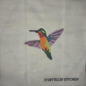 Hummingbird Needlepoint Canvas – Printed Embroidery Canvas for Beginners | Modern Floral Sewing Project | 5x5 Design on 11” Canvas