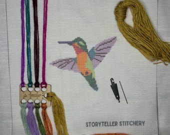 Hummingbird Needlepoint Kit: Beginner Embroidery with Merino Yarn