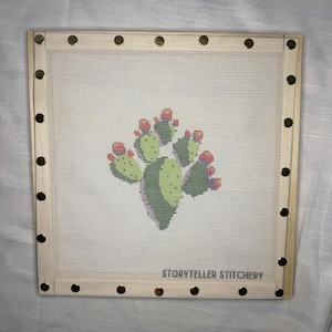 Prickly Pear Needlepoint Canvas – Printed Embroidery & Sewing Kit for Beginners | Modern Cactus Design | Canvas Only