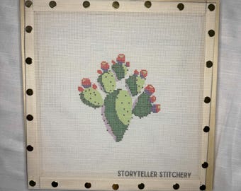 Prickly Pear Needlepoint Canvas: Modern Cactus Stitching Project