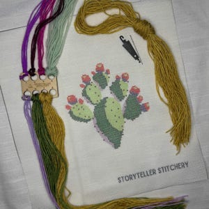 Prickly Pear Needlepoint Kit – Beginner Embroidery Kit with Yarn & Stitch Guide | 5x5 Design | Modern Cactus Sewing Project