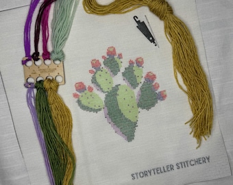 Prickly Pear Needlepoint Kit: Beginner Cactus Embroidery, 5x5 Design
