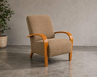 Vintage Art Deco Bentwood Lounge Chair in the Style of Jindřich Halabala | Czech Modern Sculptural Armchair | Curved Wood Accent Chair |