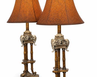 Pair Maitland-smith Bronze Elephant Faux Bamboo Table Lamps | 32