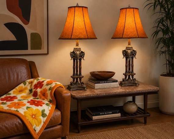 Pair Maitland-smith Bronze Elephant Faux Bamboo Table Lamps | 32