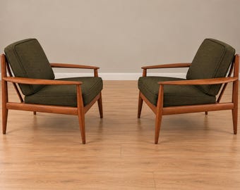 Set van twee Grete Jalk Model 118 teakhouten loungestoelen | France & Son Deense moderne MCM-fauteuils | Denemarken