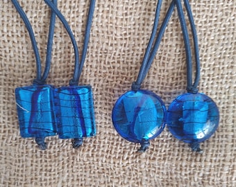 Blue Lined Glass Hair Ties For Locs, Curly Hair, Braids, 2-Piece Set