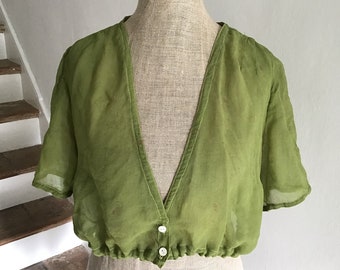 blouse vintage édouardienne des années 1920 en mousseline de soie verte des années 1930