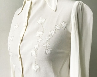 Vintage-Bluse aus den 1940er Jahren aus cremefarbenem Seidenkrepp