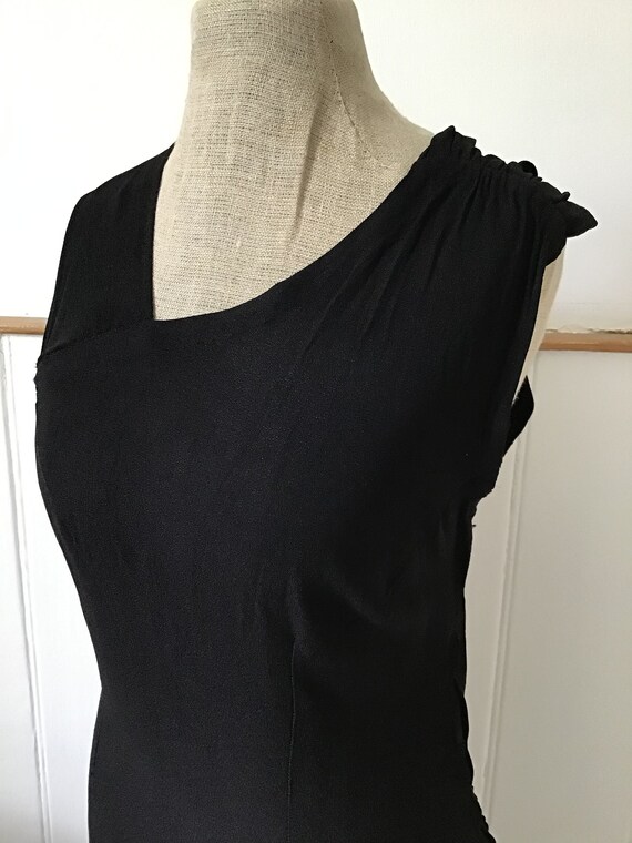 Vintage 1930s 30s black crepe asymmetric dress wi… - image 3