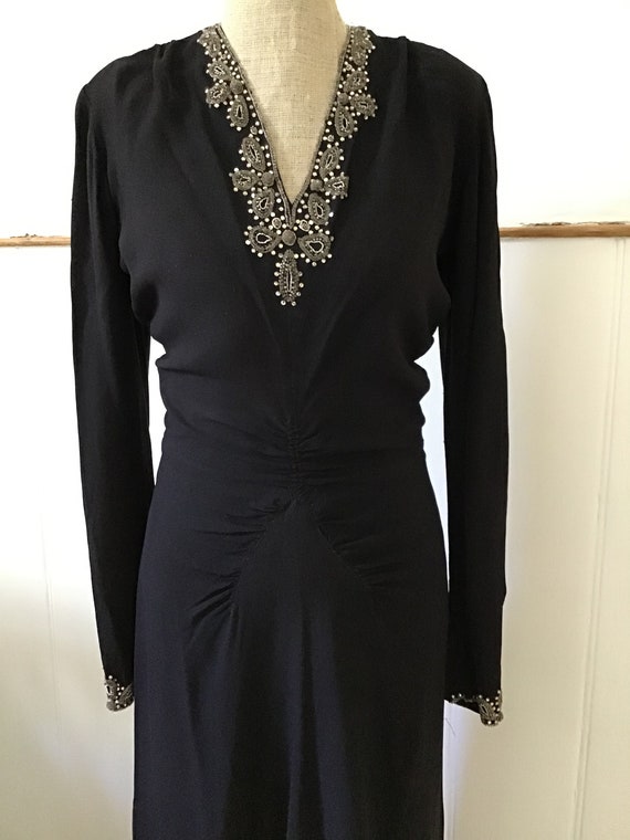 Stunning vintage 1940s black evening dress with r… - image 3