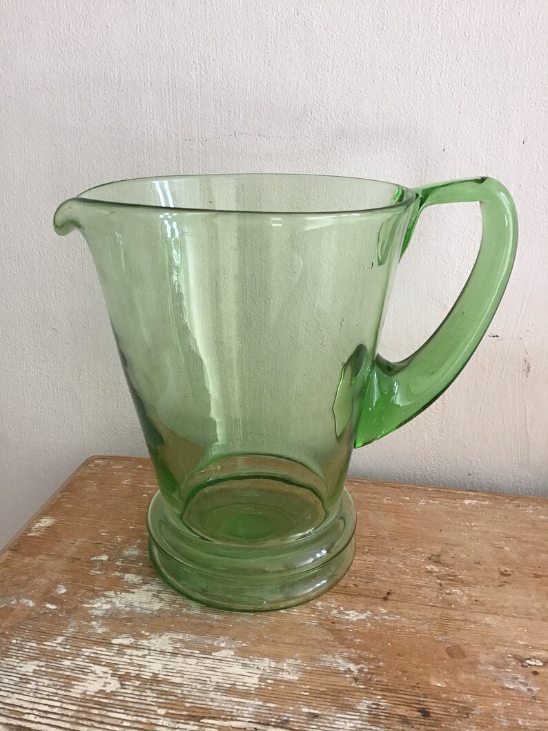 Vintage 1930s 1940s Green Glass Jug / Water Jug / Art Deco Etsy
