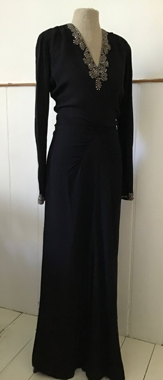 Stunning vintage 1940s black evening dress with r… - image 8