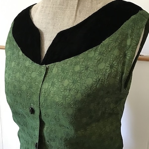 Vintage 1950s green waistcoat with black velvet collar