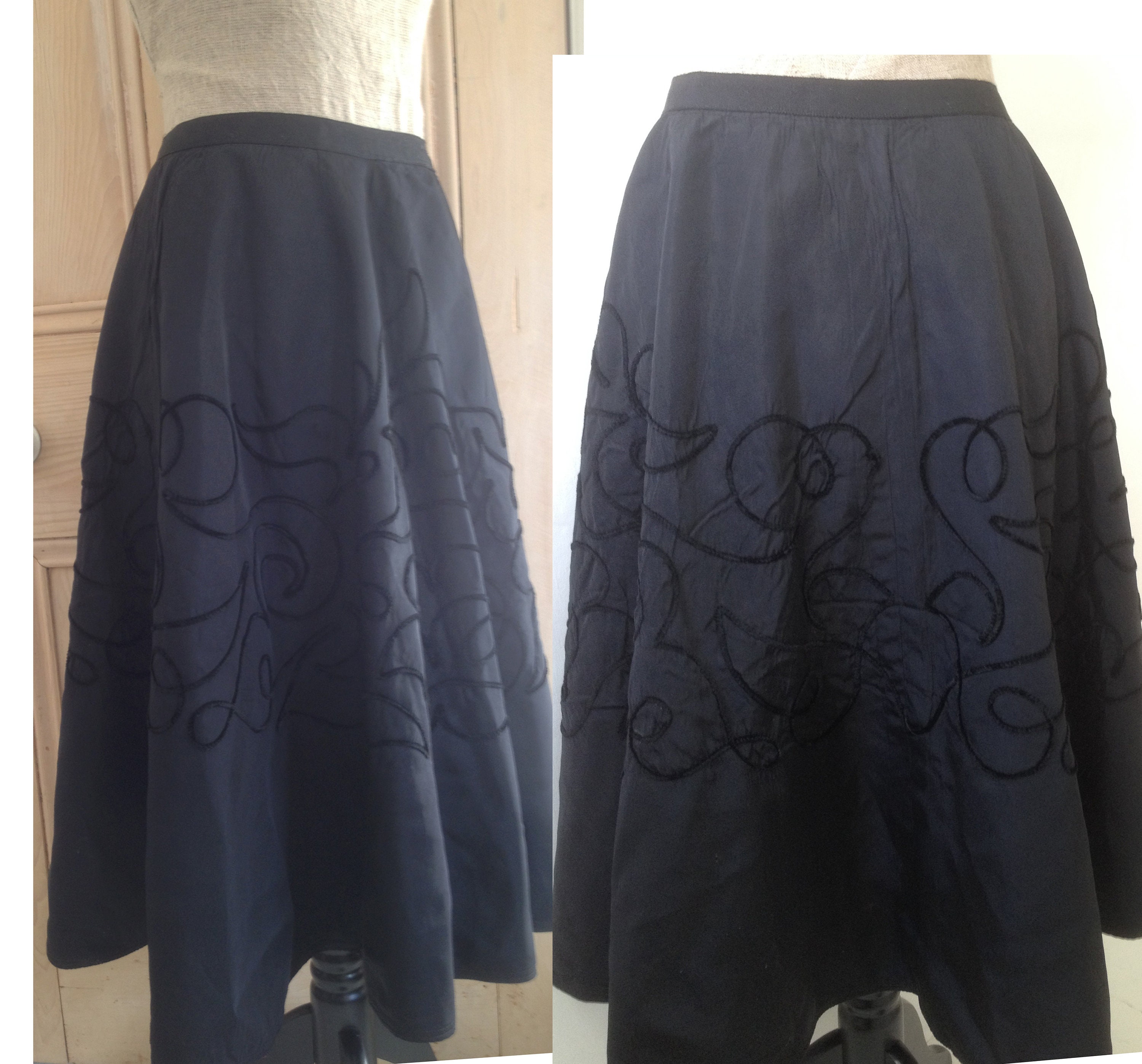 Image of Vintage S Lola Wrap Skirt/Victorian Black Cape S Flared Full Skirt Multi-Use Item Silk Taffeta