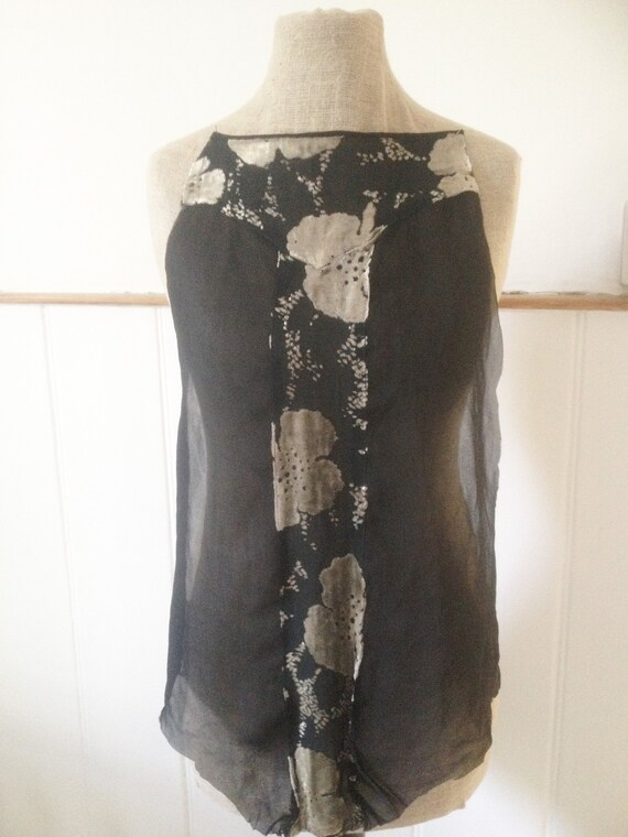 Vintage 1920s 1930s black chiffon and cut velvet s