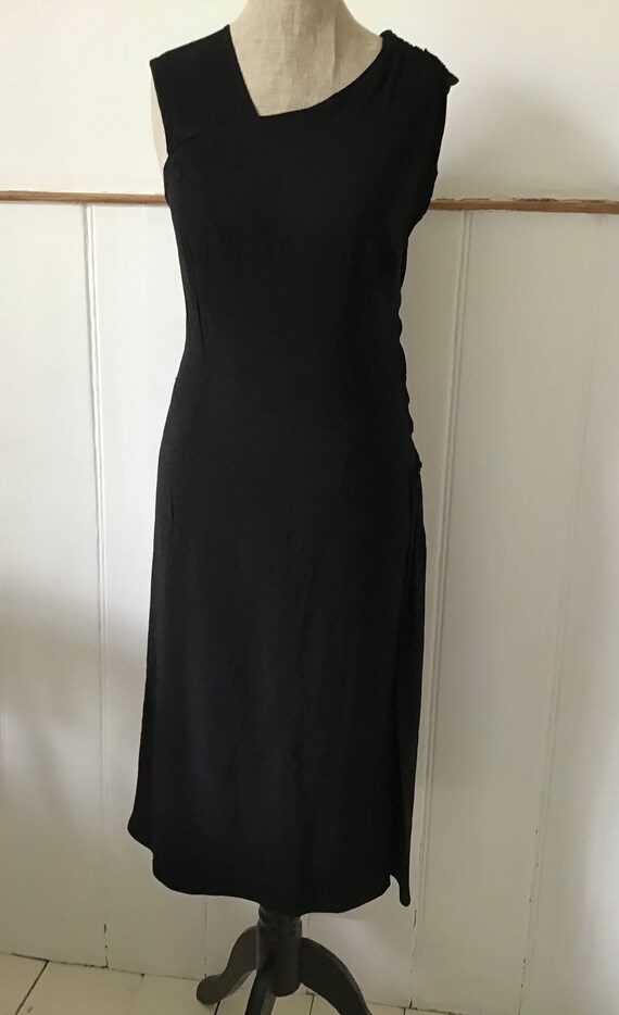 Vintage 1930s 30s black crepe asymmetric dress wi… - image 4