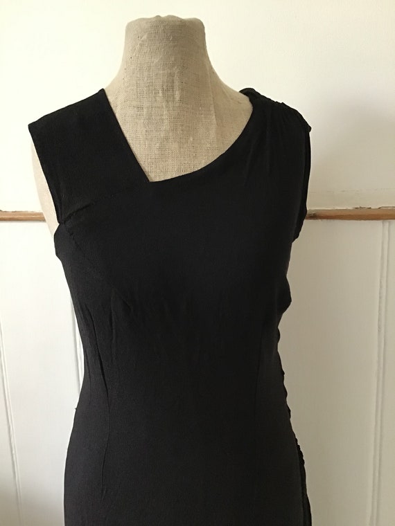 Vintage 1930s 30s black crepe asymmetric dress wi… - image 2