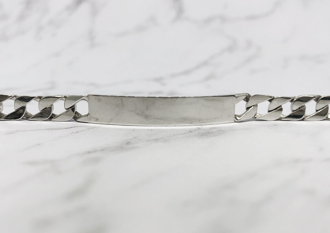 14K White Gold ID Bracelet Solid White Gold ID Cuban Link Etsy