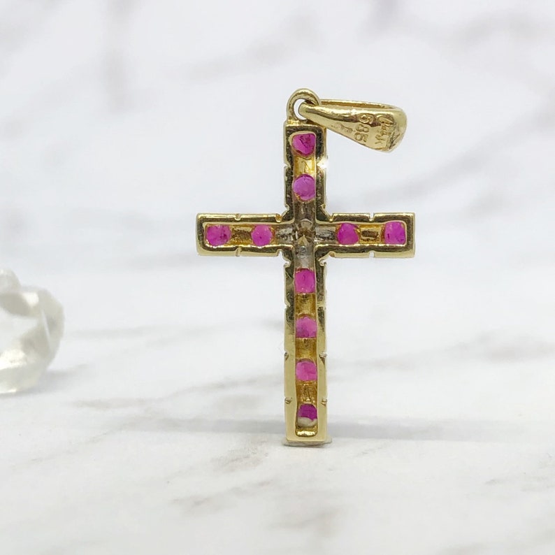 14k Gold Ruby and Diamond Cross Dainty Diamond Cross Ruby | Etsy