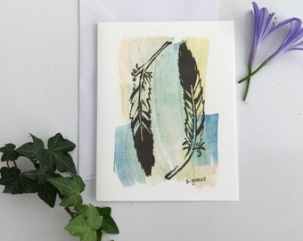 Notecard | Feathers | Blank Card | Original Block Print Design