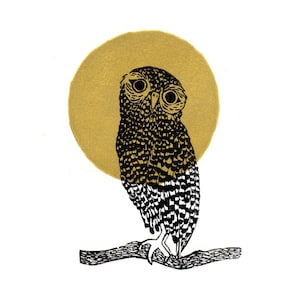 Linocut Print | Owl | Handmade Original Art | Unframed
