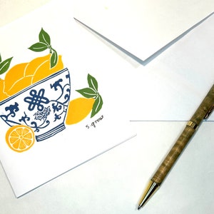 Notecard | Lemons | Blank Card | Original Block Print Design