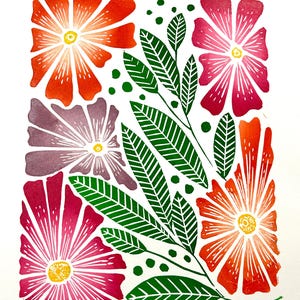 NEW Linocut Print | Spring Flowers | Handmade Original Art | Unframed
