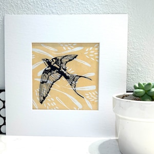Linocut Print | Barn Swallow | Handmade Original Art | Unframed