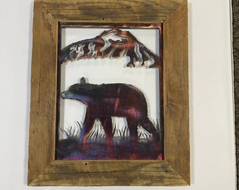 Bear Wall Art with Rustic Frame