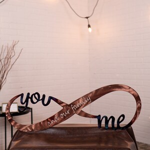 Infinity You and Me & Our Family Handcrafted Copper Plated Steel Sign Family Love Plaque Copper Torch